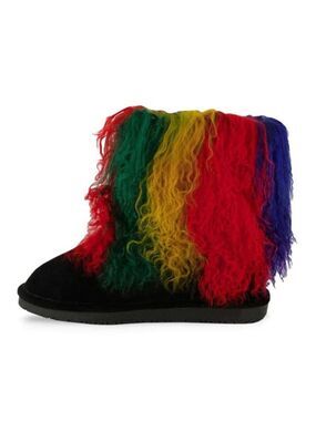 New Bearpaw Boo Boots Genuine Leather Suede Long Fur Sheepskin Black Size 10